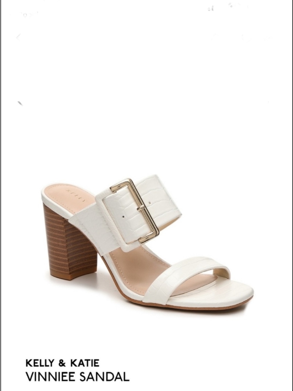 Kelly & Katie White Vinnie Buckle Block Heel Mule